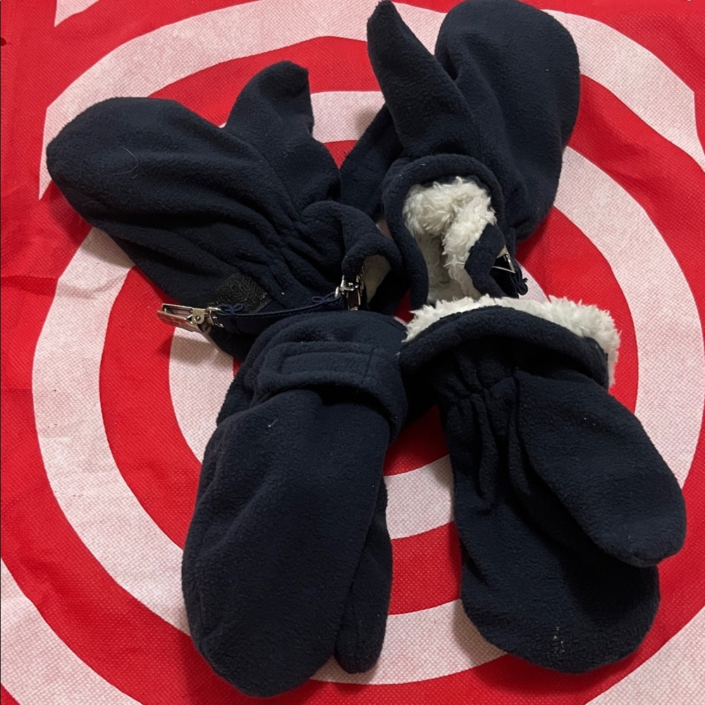 Navy Blue Kids Mittens with Clips